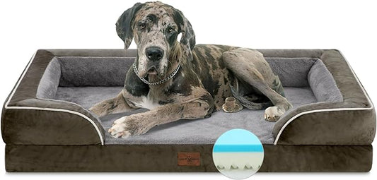 Cooling Dog Bed for Giant Dogs, Orthopedic Memory Foam Dog Bed, XXL Dog Bed for Extra Large Dogs, Waterproof Dog Bed with Bolster & Removable Cover(XX-large,Olive Green)