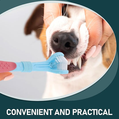 POPETPOP 5pcs 3-Sided Dog Toothbrush Cat Teeth Cleaning Brush Handle Toothbrushes Dental Care for Pets Puppy Kitten