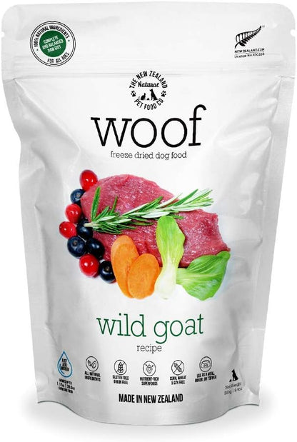 WOOF Wild Goat Freeze Dried Raw Dog Food, Mixer, or Topper, or Treat - High Protein, Natural, Limited Ingredient Recipe 9.9oz