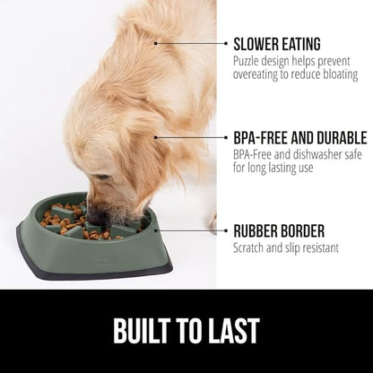 Gorilla Grip Slow Feeder Dog and Cat Bowls, Interactive Puzzle Toy for Dogs and Cats Food Training, Keeps Pets Busy and Prevents Puppy Overeating, Large, Small Breeds, 100% BPA Free, 2 Cup Sage Green