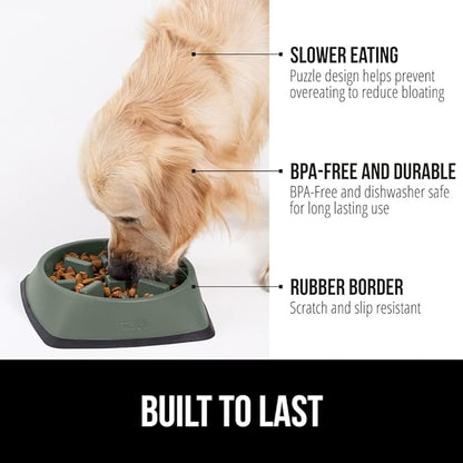 Gorilla Grip Slow Feeder Dog and Cat Bowls, Interactive Puzzle Toy for Dogs and Cats Food Training, Keeps Pets Busy and Prevents Puppy Overeating, Large, Small Breeds, 100% BPA Free, 4 Cup Sage Green