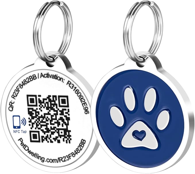Premium NFC-QR Code Pet ID Tags - Dog Tags and Cat Tags, Connect to Online Pet Profile, Receive Instant Scanned Location Email Alert(Blue Paw)