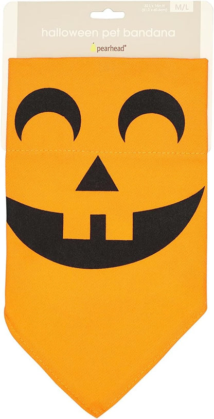 Pearhead Pumpkin Dog Bandana, Holiday Fall Dog Apparel, Halloween Dog Costume, Dog Slip On Collar Accessories, Medium/Large, M/L