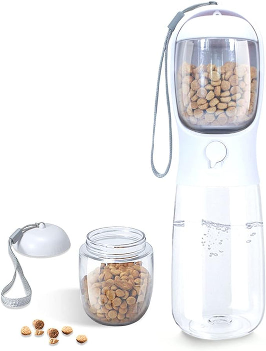 Dog Water Bottle,Portable Pet Water Bottle with Food Container,Outdoor Portable Water Dispenser for Cat,Puppy,Pets for Walking,Hiking,Travel,Puppy Essentials,Dog Stuff(19oz)