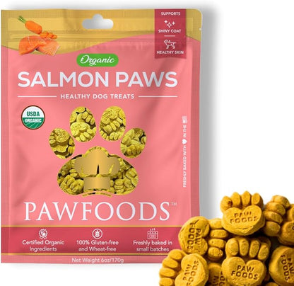 Salmon Dog Treats - Organic Dog Treats with Salmon - Shiny Coat Healthy Skin, Omega 3 & 6, Low Calorie Dog Training Treats, Healthy Dog Treats - Approx. 60 Treats Per Bag - 170g - Made in USA