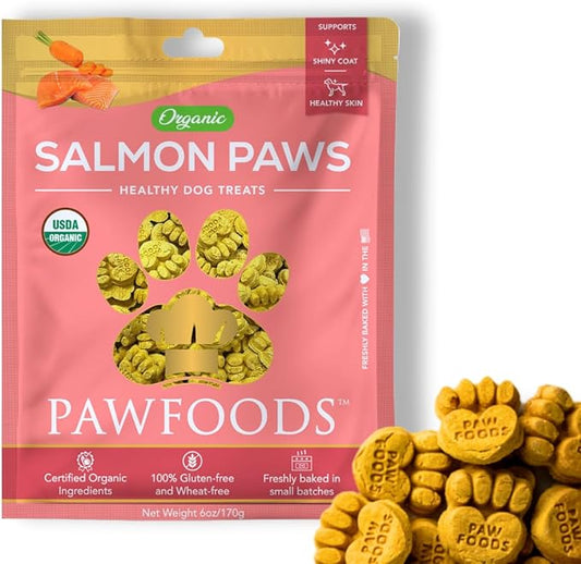 Salmon Dog Treats - Organic Dog Treats with Salmon - Shiny Coat Healthy Skin, Omega 3 & 6, Low Calorie Dog Training Treats, Healthy Dog Treats - Approx. 60 Treats Per Bag - 170g - Made in USA