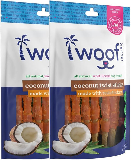 5" Coconut Dog Chews - Premium, All Natural Coconut Dog Treats - Healthy Puppy Treats & Vitamin Rich Rawhide Free Dog Chews - (with Real Chicken - 2 Pack)