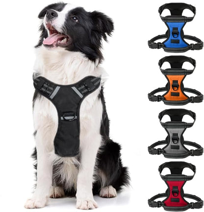 Gorilla Grip No Pull Comfortable Durable Dog Harness with Handle, Pet Leash Clips on Chest or Back for Walking, Padded Mesh Pets Vest, Adjustable Reflective Straps, Puppy Training, Black
