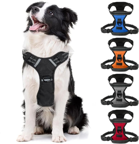 Gorilla Grip No Pull Comfortable Durable Dog Harness with Handle, Pet Leash Clips on Chest or Back for Walking, Padded Mesh Pets Vest, Adjustable Reflective Straps, Puppy Training, Black