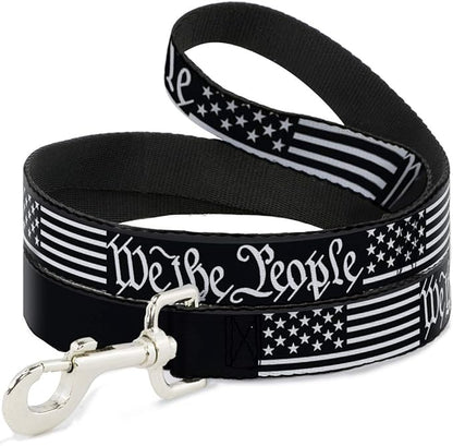 Dog Leash Americana Flag We The People Black White 4 Feet Long 0.5 Inch Wide