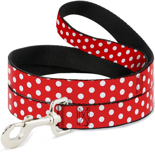 Buckle-Down Pet Leash - Minnie Mouse Polka Dots Red/White - 6 Feet Long - 1.5" Wide