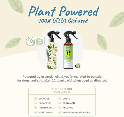 kin+kind Plant-Based Flea & Tick Spray for Dogs and Cats with Lemongrass - Essential for Flea & Tick Treatment - Flea Spray for Dogs and Cats - Pet Supplies 12 fl oz