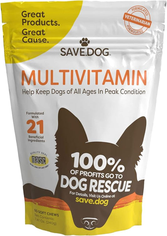 Chewable Dog Multivitamin - Dog Vitamins and Supplements – with Amino Acids and Antioxidants to Support Immunity Energy and Wellness - Dog Supplement with a Cause (60 Chews)