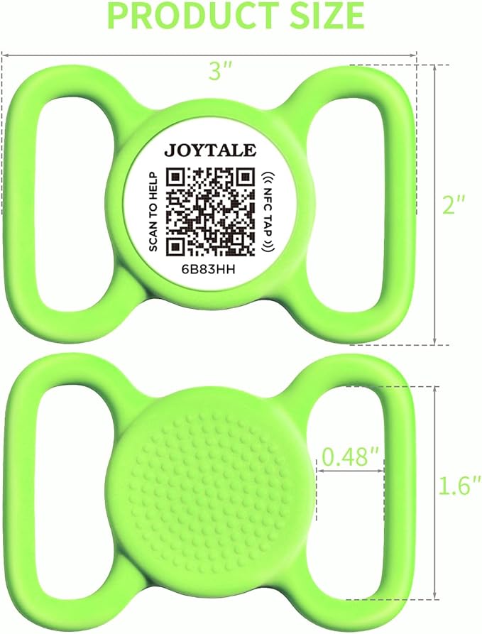 Joytale [ NO APP Required ] Silent Silicone QR Code Dog Tag, Slide On Dog Tags for 1.2-1.6Inch Wide Collars or Vest, NFC Pet Online Profile, Scan QR to Send Location Alert Email, Green, L