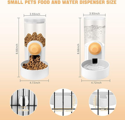 Hanging Cage Automatic Small Pet Food Bowl Water Bottle Dispenser, 1L Auto Gravity Pet Feeder and Waterer Set Kennel Feeding Station Crate Feeder Dish for Puppy Cats Rabbit Ferret (White)