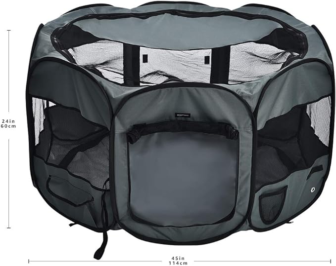Amazon Basics Portable Soft Pet Dog Octagonal Travel Playpen, Large (45 x 45 x 24 Inches), Grey