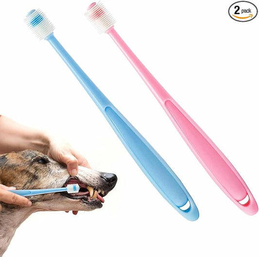2 Pcs Small Dog Toothbrush Cat Tooth Brush 360 Degree Soft Silicone Pet Toothbrush Tiny Toothbrush Cat Dental Care Puppy Dogs Pet Tooth Cleaning Kit Deep Clean For Small Dog & Cat (Pink+Blue)