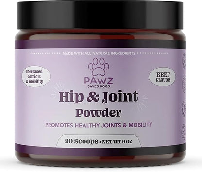 PAWZ Hip & Joint Supplement Powder for Dogs - 90 Scoops Brisket Flavor - Joint Mobility & Flexibility - Mussel, Glucosamine, Chondroitin, Msm, Vitamin E with Natural Flavors - Suitable for All Dogs