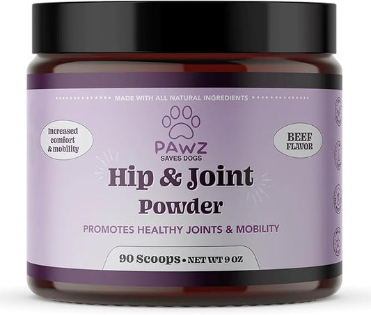 PAWZ Hip & Joint Supplement Powder for Dogs - 90 Scoops Brisket Flavor - Joint Mobility & Flexibility - Mussel, Glucosamine, Chondroitin, Msm, Vitamin E with Natural Flavors - Suitable for All Dogs