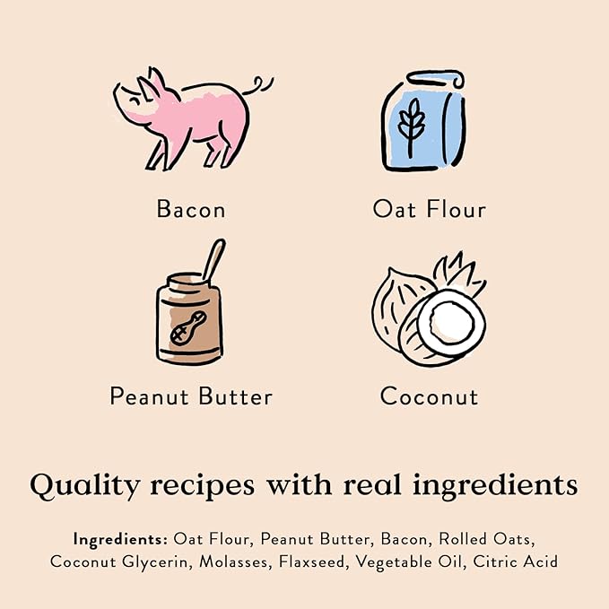 Bocce's Bakery Bac'n Nutty Soft & Chewy Dog Treats, Wheat-Free PB & Bacon Flavored All Natural Limited Ingredient Oven Baked Cookies for Dogs, 6 oz Bag