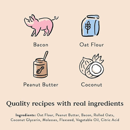 Bocce's Bakery Bac'n Nutty Soft & Chewy Dog Treats, Wheat-Free PB & Bacon Flavored All Natural Limited Ingredient Oven Baked Cookies for Dogs, 6 oz Bag