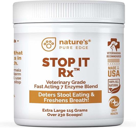 Nature's Pure Edge No Poop Eating for Dogs. Coprophagia Treatment. Digestive Enzyme with Breath Freshener. Stop Eating Poop for Dogs, Stool Eating Deterrent. Extra Large 230 scoops in each jar.