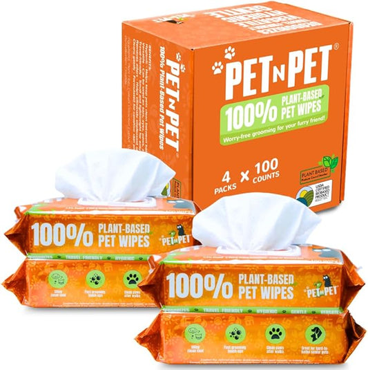 PET N PET 100% Plant Based Dog Wipes for Paws and Butt, 400 Counts Dog Pet Wipes, 8" x 8" Hypoallergenic Unscented Dog Wipes, Cleaning Deodorizing Cat Wipes, Puppy Wipes, Dog Paw Wipes, Dog Face Wipes