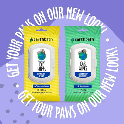 earthbath, Dog Ear Wipes - Gentle Dog Ear Cleaner, Best Pet Wipes for Dogs & Cats, Made in USA, Cruelty-Free Dog Wipes, Keep Your Pet's Ears Naturally Clear & Infection Free - 25 Count (1 Pack)