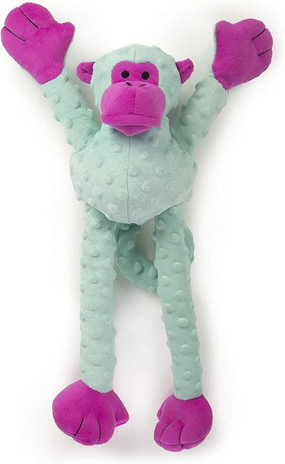 goDog Crazy Tugs Monkey Squeaky Plush Tug Dog Toy, Chew Guard Technology - Turquoise, Large