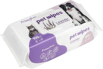 PrimePets Dog Wipes for Paws and Butt, 100 Count, Pet Wipes for Dogs Cats Cleaning Deodorizing, Lavender Scented, Extra Thick Puppy Wipes for Sensitive Skin, Grooming for Bums, Face and Body