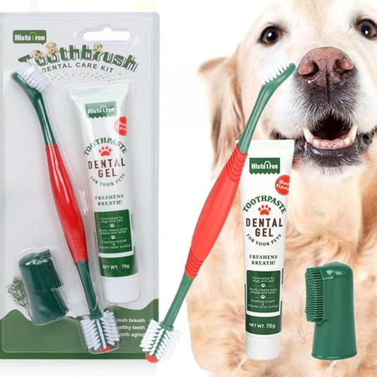 Pets Toothbrush Kit,3 Pieces Set with Toothpaste Fingerbrush and Toothpaste,Teeth Cleaning for Cat and Dog Pet Oral Care Fresh Toothbrush Beef Flavor Tooth Brushing Kit for Puppies Kitten