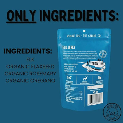 Winnie Lou Jerky Organic Jerky Dog Treats Made in The USA Human Grade Dog Treats Dog Jerky Treats All Natural Dog Treats Healthy Dog Treats (Elk Jerky 2 Pack)