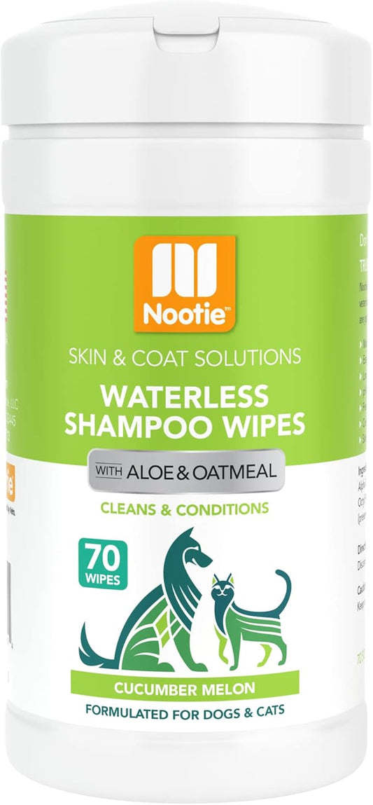 Nootie Waterless Shampoo Wipes for Dogs & Cats - Long Lasting Cucumber Melon Fragrance - Sold in Over 10,000 Vet Clinics and Pet Stores Worldwide, Made in USA - 70 Count
