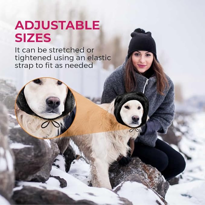 Adjustable Dog Noise Cancelling Ear Muffs Noise Protection - No Flap Ear Wraps for Dogs - Snoods Dog Headband Ear Covers for Anxiety Relief, Thunderstorms, Fireworks & Grooming (Black, Small)