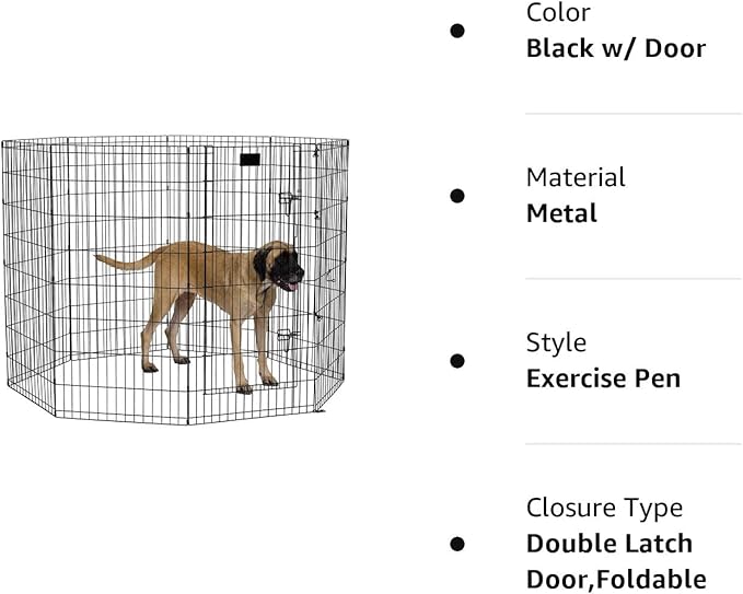 MidWest Homes for Pets Foldable Metal Dog Exercise Pen / Pet Playpen, Black w/ door, 24'W x 48'H, 1-Year Manufacturer's Warranty