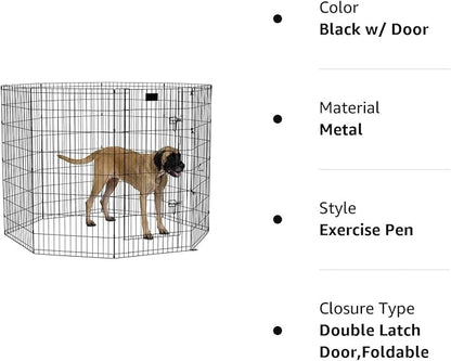 MidWest Homes for Pets Foldable Metal Dog Exercise Pen / Pet Playpen, Black w/ door, 24'W x 48'H, 1-Year Manufacturer's Warranty