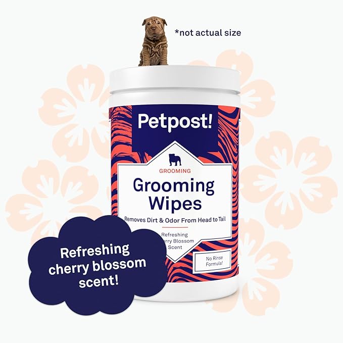 Petpost | Grooming Wipes for Dogs - Large, Deodorizing Wipes with Cherry Blossom Scent - 70 Ultra Soft Cotton Pads in Cleansing Solution - Cherry Blossom Scent 70 ct.