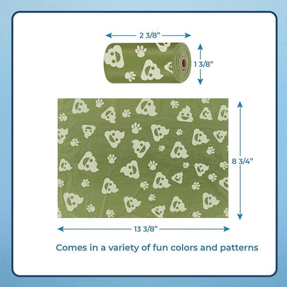 Best Pet Supplies Dog Poop Bags (150 Bags) for Waste Refuse Cleanup, Doggy Roll Replacements for Outdoor Puppy Walking and Travel, Leak Proof and Tear Resistant, Thick Plastic - Green with Poop Emoji