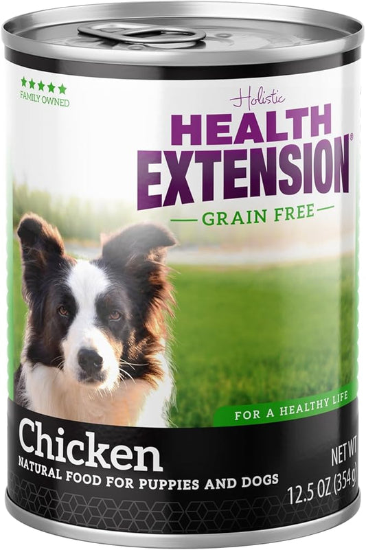 Health Extension Wet Dog Food, Gluten and Grain-Free, Healthy Natural Food Canned for Puppies, Chicken Recipe