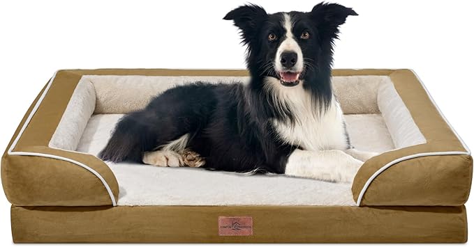 Large Dog Beds Waterproof, Orthopedic Dog Beds for Large Sized Dogs, Comfy Pet Bed Sofa with Washable Removable Cover & Non-Slip Bottom(Large,Khaki)