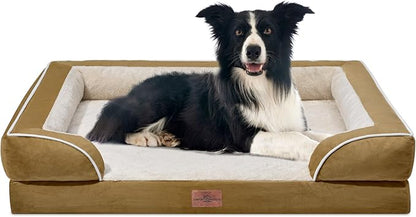 Large Dog Beds Waterproof, Orthopedic Dog Beds for Large Sized Dogs, Comfy Pet Bed Sofa with Washable Removable Cover & Non-Slip Bottom(Large,Khaki)