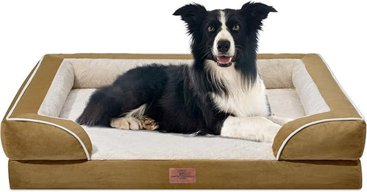 Large Dog Beds Waterproof, Orthopedic Dog Beds for Large Sized Dogs, Comfy Pet Bed Sofa with Washable Removable Cover & Non-Slip Bottom(Large,Khaki)