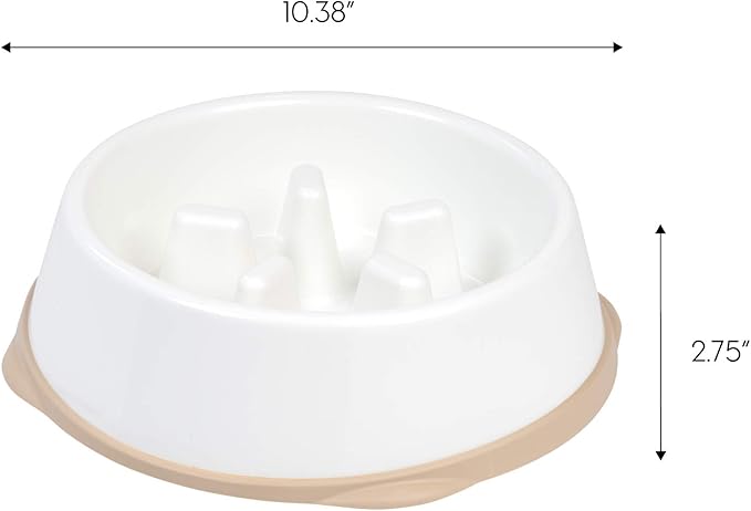 IRIS USA 4 Cups Slow Feeder Dog Bowl, Anti-Choking, Anti-Slip, Easy to Clean, Interactive Puzzle Toy, Healthy Digestion, Long snouted, Dogs Cats & Other Pets, BPA, PVC, Phthalate Free, White/Beige