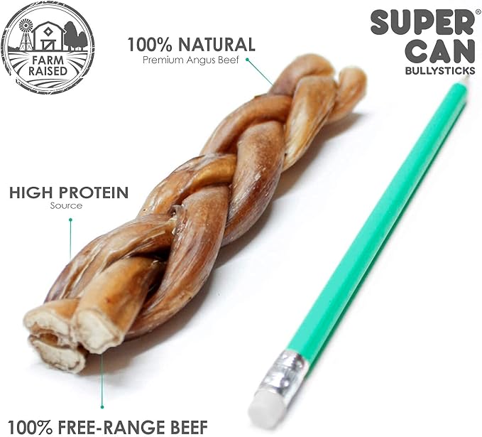 Supercan Bully Sticks for Dogs 6" (10 Count) -100% Natural Farm Raised Beef Dog Chews. Free Range Grass Fed Non-GMO Treats for Dogs