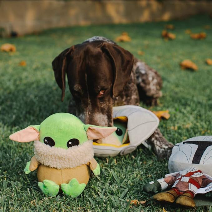 Buckle-Down Dog Toy, Mandalorian, Plush Squeaker Star Wars The Child Sitting Pose, Baby yoda, 8" x 8" (DTPT-SWBIF) for All Breed Sizes