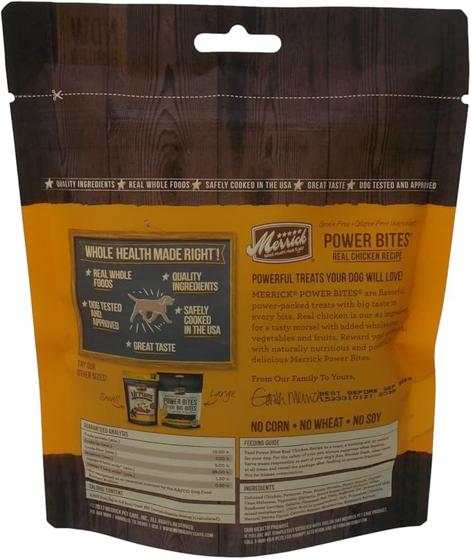 Merrick Power Bites Soft Chewy Dog Treats 3 Flavor Variety - (1) Each: Real Beef, Chicken, Rabbit Sweet Potato (6 Ounces) - Plus Rope Toy and Fun Animal Facts Booklet Bundle
