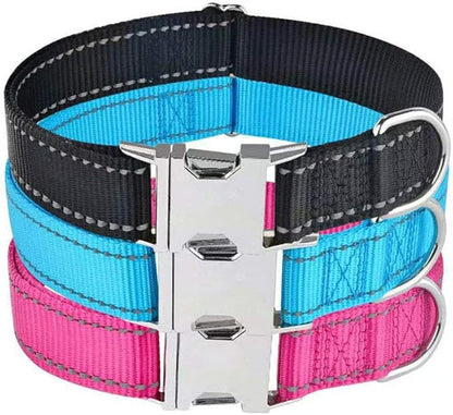 Love Dream Reflective Dog Collar with Metal Buckle, Adjustable Safety Nylon Dog Collars with Heavy Duty Quick Release Buckle for Small Medium Large Dogs, Pet Collar with ID Tag Ring