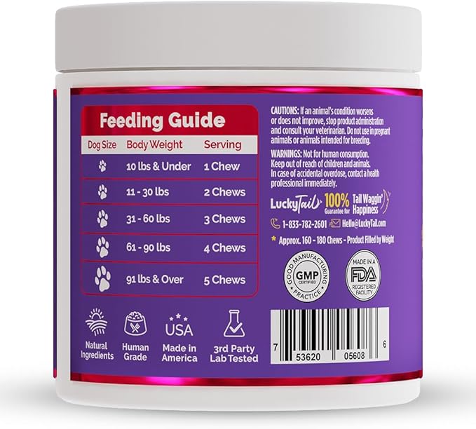 LuckyTail Wild Alaskan Salmon Oil for Dogs Skin and Coat Chew - Biotin, Flaxseed Oil, Coconut Oil for Dogs - Omega 3, 6, 9 for Dogs - Zinc Supplements for Dogs - 180 Soft Chews
