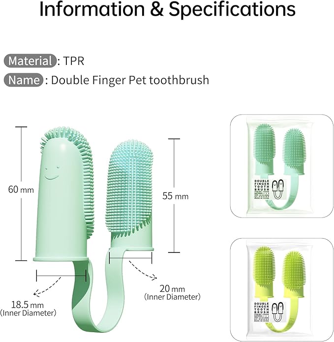 2 Pack Toothbrush for Dog, Finger Toothbrush Kit, 135ºSurround Bristles for Easy Teeth Cleaning, Double-Finger Toothbrush Dental Care for Puppies, Cats and Small Pets