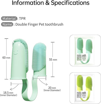 2 Pack Toothbrush for Dog, Finger Toothbrush Kit, 135ºSurround Bristles for Easy Teeth Cleaning, Double-Finger Toothbrush Dental Care for Puppies, Cats and Small Pets